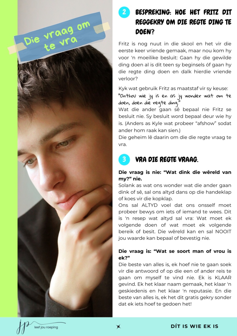 Dis wie ek is Aktiwiteit